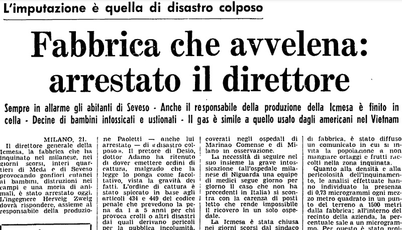 Unità e il disastro di Seveso del 22 luglio del 1976